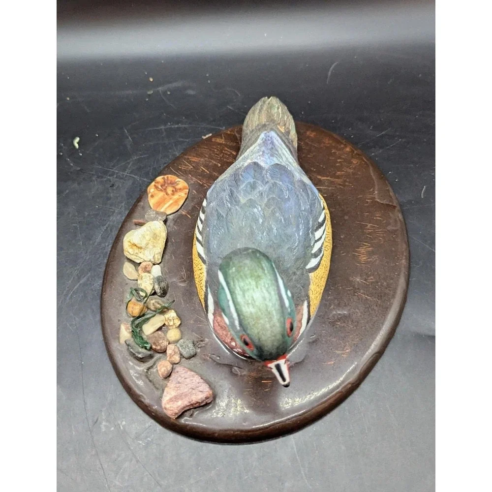 Vintage Hand Carved Folk Art Wood Wooden Duck Figurine Decoy Signed Norma 9.5